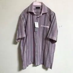 【タグ付き未使用品】VUMPS ヴァンプス　シャツ　半袖　ストライプ　パープル系のサムネイル