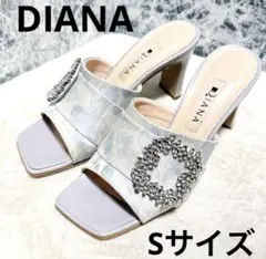ほぼ 상태좋음 DIANA ダイアナ ビジューバックルミュール ライトブルーサンダル
