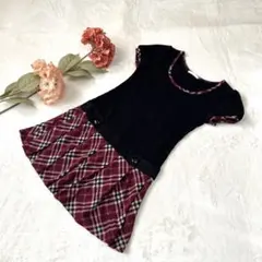 美品✨ドッキングワンピース チェック柄 プリーツ 膝丈 地雷系 量産型 Mサイズ