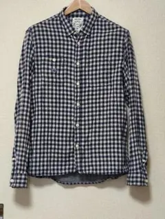 DIESEL 長袖シャツ チェック柄 ネイビー×ホワイト XL