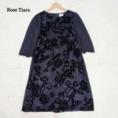 ローズティアラ　花柄レースシフォンワンピース　ネイビー　紺　大きいサイズ