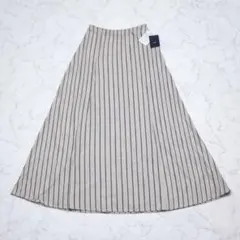 新品タグ付 アーバンリサーチ ドアーズ ストライプ切替フレアスカート リネン混
