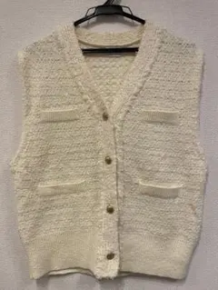 green label relaxing フリンジツイードVネックニットベスト