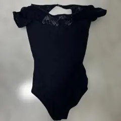DANCEQUEEN ダンスクイーン ドット柄シースルー袖付 レオタード 黒