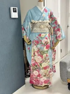 個性派振袖コーデセット セミアンティーク振袖セット 金駒刺繍 橘水色 