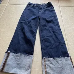 ZARA ザラ デニムパンツ ワイドパンツ ロールアップ フリンジのサムネイル