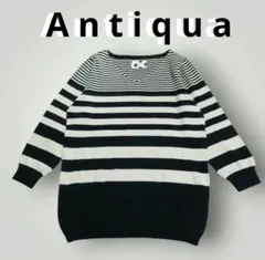 Antiqua アンティカ ニット ストライプ&ボーダー 七分袖 綿100%