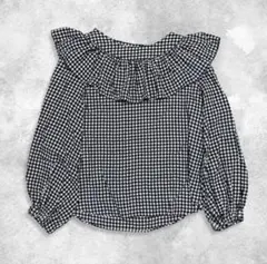 ZARAザラギンガムチェックフリルブラウスボリューム袖