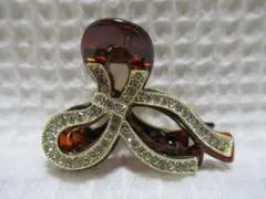 ビジュー付きゴールド色のリボン型　クリア系ブラウン色小さいリボン型バンスクリップ