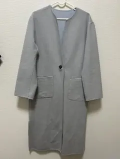 プラステ リバーシブルロングコート ライトブルー×ライトグレー ベルト付き