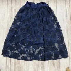 新品　総刺繍スカート 38 花柄 リボン付き ペチコートSET ネイビーMのサムネイル