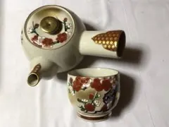 九谷錦生　茶器セット　5客　紅白梅紋　金彩