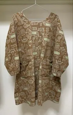 アニマル柄の長袖エプロン 調理 サロン 割烹着 作業着 昭和レトロ 当時物 動物