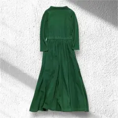 【ファッズ】ワンピース 綿混 ウエストゴム Tネック 長袖 ロング M