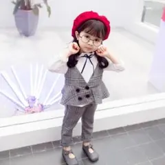 ｛80サイズ｝ガールズセットアップ　グレーチェック柄