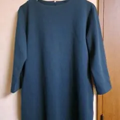 お値下げ‼️UNIQLO 七分袖 ワンピース Lサイズ ダークグリーン　シンプル