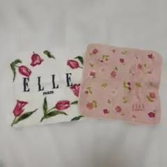 ELLE ミニタオル ハンドタオル タオルハンカチ 花柄 2枚セットのサムネイル