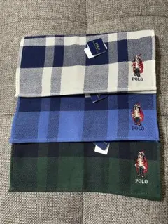 新品未使用★ポロラルフローレン ポロベア チェック タオルハンカチ3枚セット