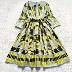 【美品】ヒロコビス 総柄ワンピース シャーリング ベルト付 11号