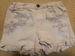 メゾピアノ　花柄刺繍付き薄ピンクハーフパンツ　110