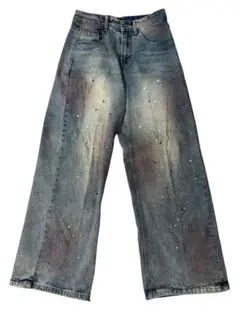 地底人？NEWJNXS デニムパンツ ワイド ダメージ加工 Mサイズ - メルカリ
