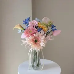 45.【ブートニア付】ウェディングブーケ　アーティシャルフラワー造花