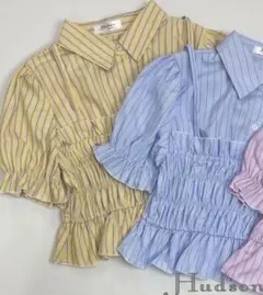 【新品未使用】 Hudson honey イエロー ストライプ 半袖ブラウス