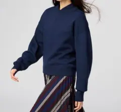 美品☆UNIQLO スムースコットンクルーネックセーター ネイビー XL