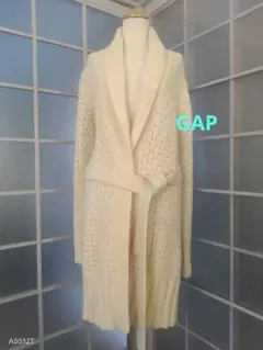 未着用★GAP アイボリー ニット ロングカーディガン コート ガウン ベルト付