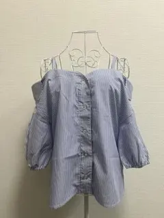 FUN ファン　ブラウス　シャツ　オフショルダー ストライプ フリーサイズ