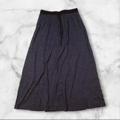 ムジルシ フレアスカート ロング丈 ボーダー グレー（M）ウエストゴム 綿のサムネイル