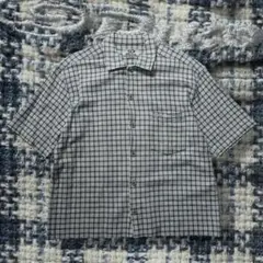 00s y2k PIKO 短丈シャツ 編み込み ジャガード チェック柄 ブルーのサムネイル