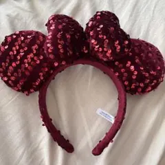ディズニー　カチューシャ　フリー　ミニー　ワインレッド スパンコール