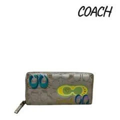 COACH コーチ シグネチャー長財布ラウンドファスナー ポップ柄マルチカラー