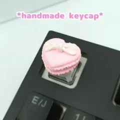 自作キーキャップ ハートのマカロン　ピンク　リボン キートップ スイーツ お菓子