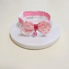 ✳︎猫首輪✳︎ピンクギンガムチェックドットリボン
