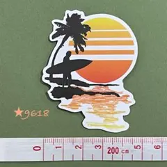 ★9618【新品】ステッカー ハワイ サンセット サーファー ビーチ ヤシの木