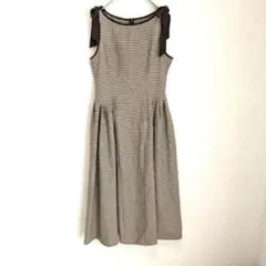 SHEIN ロングフレアワンピース　肩リボン　千鳥格子　ブラウン　Ⅿ　可愛い