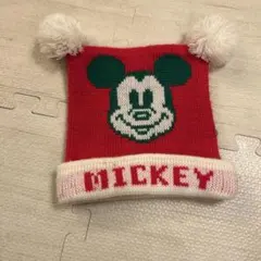 ミッキーマウス ニット帽 ポンポン付き　クリスマス　サンタ　レトロ