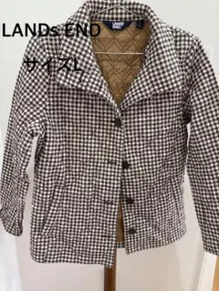 Lands’ End 千鳥格子 キルティングジャケット L 中綿 ブラウン