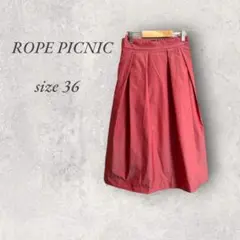 美品ロペピクニック膝丈フレアスカート/36/光沢赤/個性的/高みえ/No.575