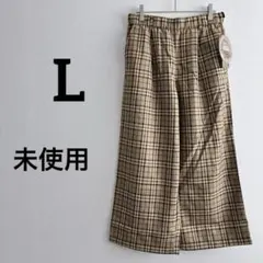 【タグ付き未使用】チェック　ワイドパンツ　ゆったり　ウエストゴム　ベージュ