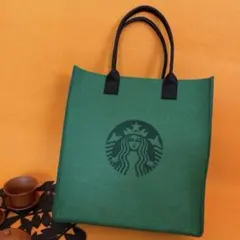 海外限定スタバ トートバッグ スターバックス フェルトパソコンA4入り グリーン