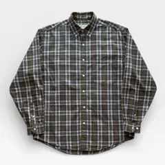 90's 白タグ Eddie Bauer ボタンダウンシャツ オリーブ チェック