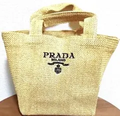 PRADA ノベルティ ベージュ⭐️ラフィアミニトートバッグ 【新品】刺繍
