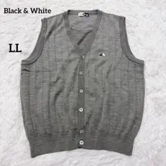 Black & White ニットベスト グレー 刺繍ロゴVネック メンズXL
