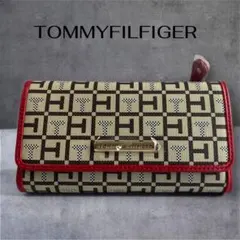 【希少】TOMMY HILFIGER トミーヒルフィガー長財布 ベージュ/レッド