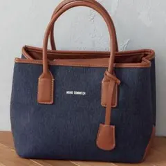 美品★モノコムサ 仕切り付トートバッグ ハンドバッグ デニム地 キャンパス地