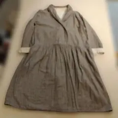 SamansaMos²ダブルガーゼ格子柄ロングコート 茶色