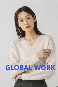 GLOBAL WORK スウェットライクVネックプルオーバー